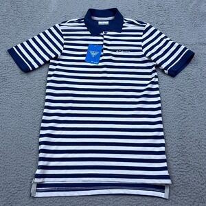 Columbia PFG Men's XS Navy Blue Striped‎ Super Bone Fish Pique Polo Shirt